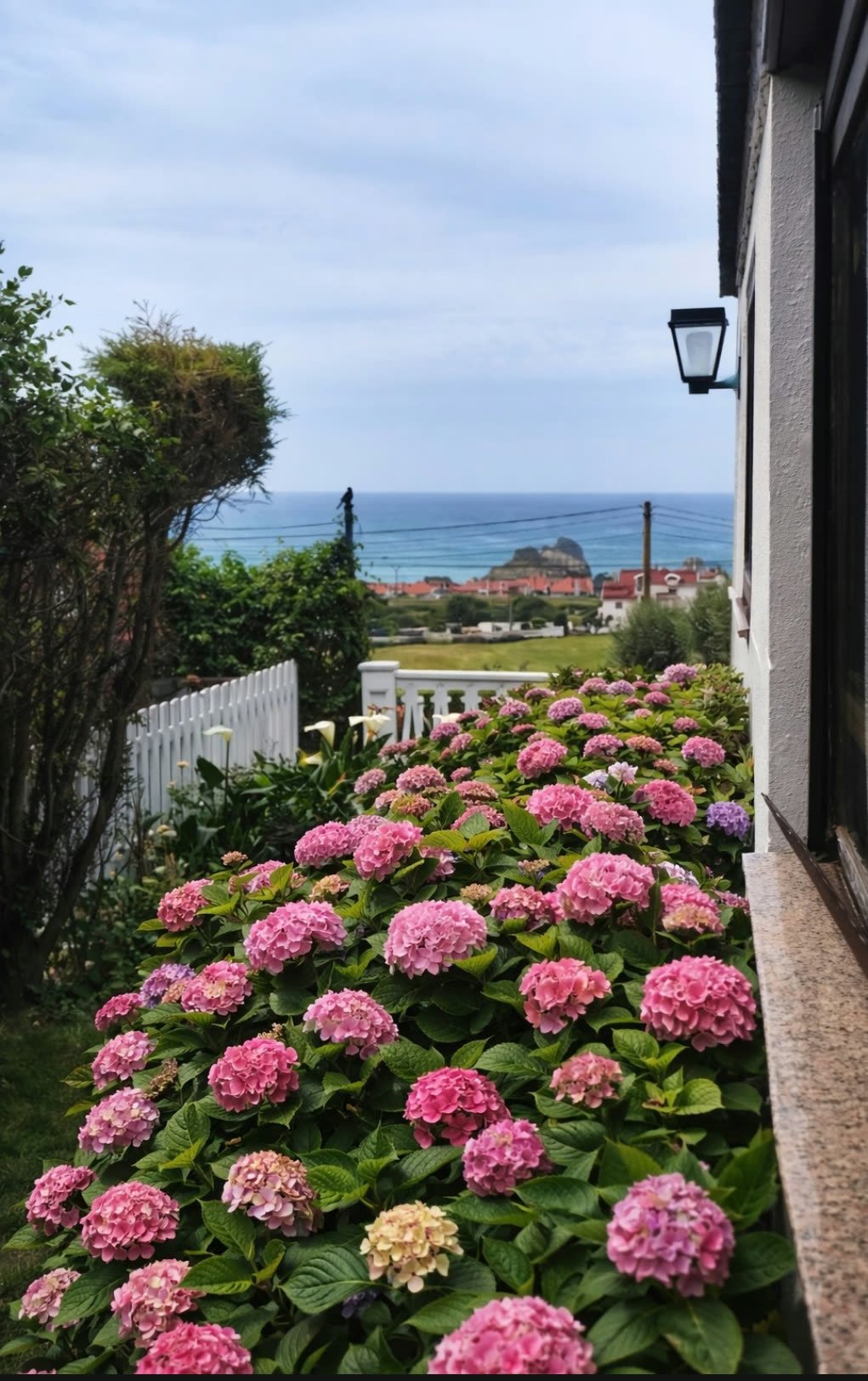 Jardín en flor de Vista Costa Quebrada con el mar al fondo